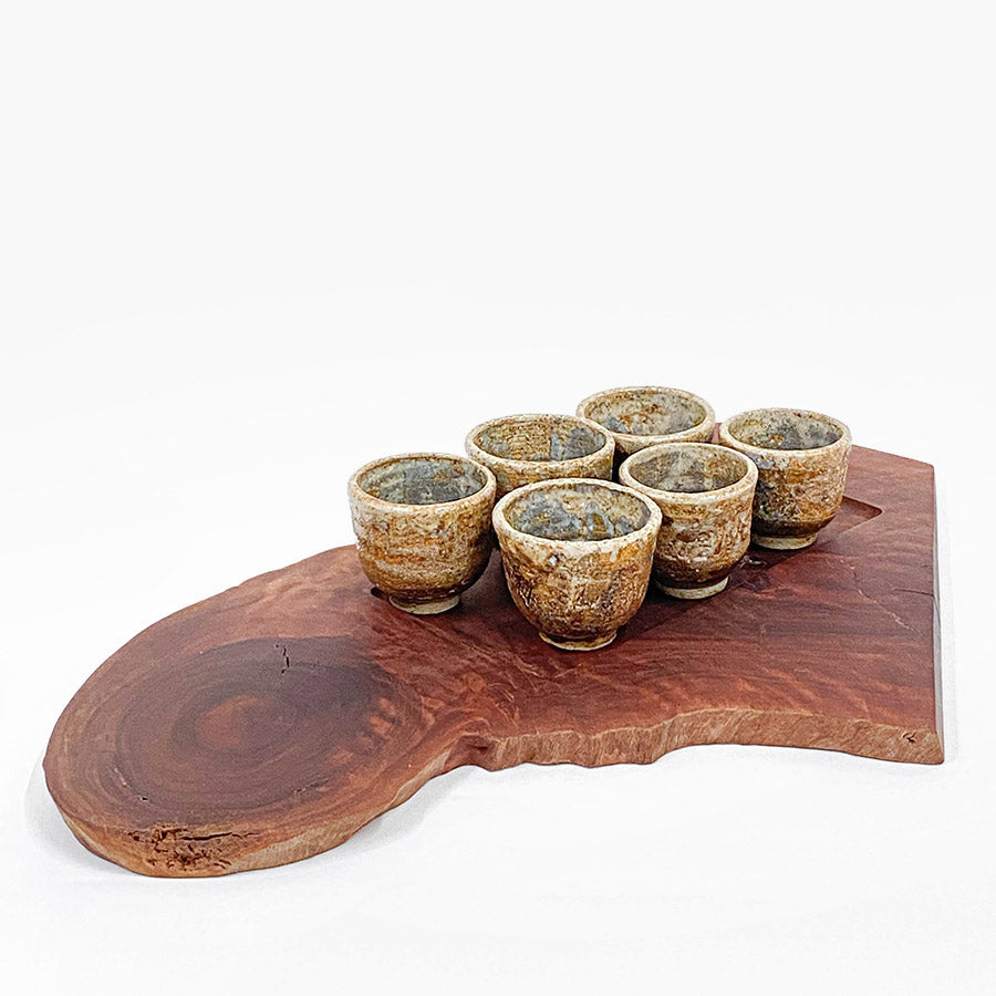Ceramic Small Cups in wooden tray