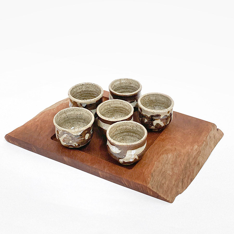 Ceramic Open Cups in wooden tray